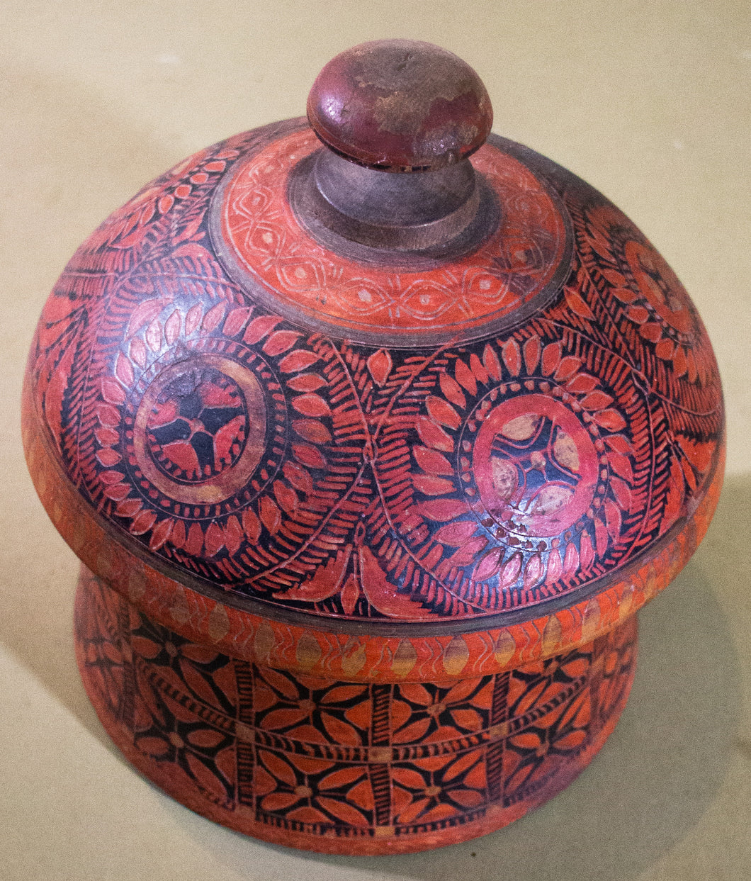 Chapati Box with Lacquered Surface Decoration - Pakistan