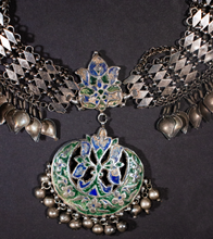 Load image into Gallery viewer, Enameled Silver Headdress from Himachal Pradesh
