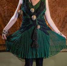 Load image into Gallery viewer, Green Chiffon Dress with Jet Beading
