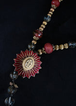 Load image into Gallery viewer, Vermeil , Enamel, Crystal  and Rose Quartz Rosary  Necklace
