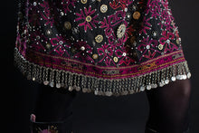 Load image into Gallery viewer, Embroidered Indus Kohistani tunic detail of coin and metallic appliques and chain metal hem ornamentation.