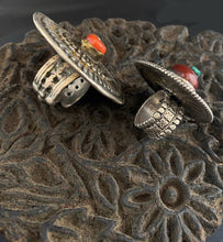 Load image into Gallery viewer, Coral and Silver Tibetan Upcycled Rings