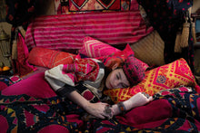 Load image into Gallery viewer, Sumptuously colored pillows in a boho chic bed