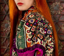 Load image into Gallery viewer, Detail of epaulette embroidery and silk embellishment on kanjari jacket. Lohana, Pallari or Burfati group, Thano Bula Khan, Dadu