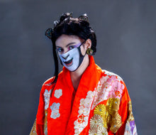 Load image into Gallery viewer, portrait of model wearing porcelain geisha mask
