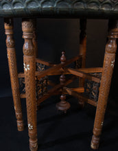 Load image into Gallery viewer, Intricately carved and inlaid base of Syrian tray table.