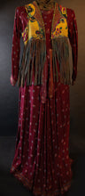 Load image into Gallery viewer, Hand-painted vintage leather fringed vest worn over maxi dress