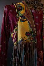 Load image into Gallery viewer, Closeup of hand-painted design on vintage boho leather vest