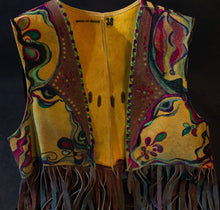Load image into Gallery viewer, Hand-painted vintage leather vest with ombre painted fringe