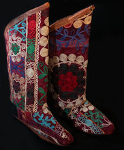 Load image into Gallery viewer, Leather Vintage Suzani Boots from Afghanistan
