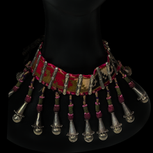 Load image into Gallery viewer, Rare Choker from Afghanistan with Embroidered Sagusha Ribbon, Silver and beaded  ornamentation
