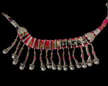 Load image into Gallery viewer, Rare Choker from Afghanistan with Embroidered Sagusha Ribbon, Silver and beaded  ornamentation
