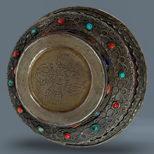 Load image into Gallery viewer, Mongolian Antique  Burl Gem Studded Silver Bowl
