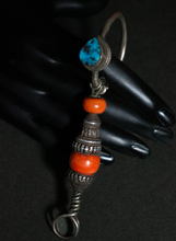 Load image into Gallery viewer, Tibetan Silver and Coral and Turquoise  Earring
