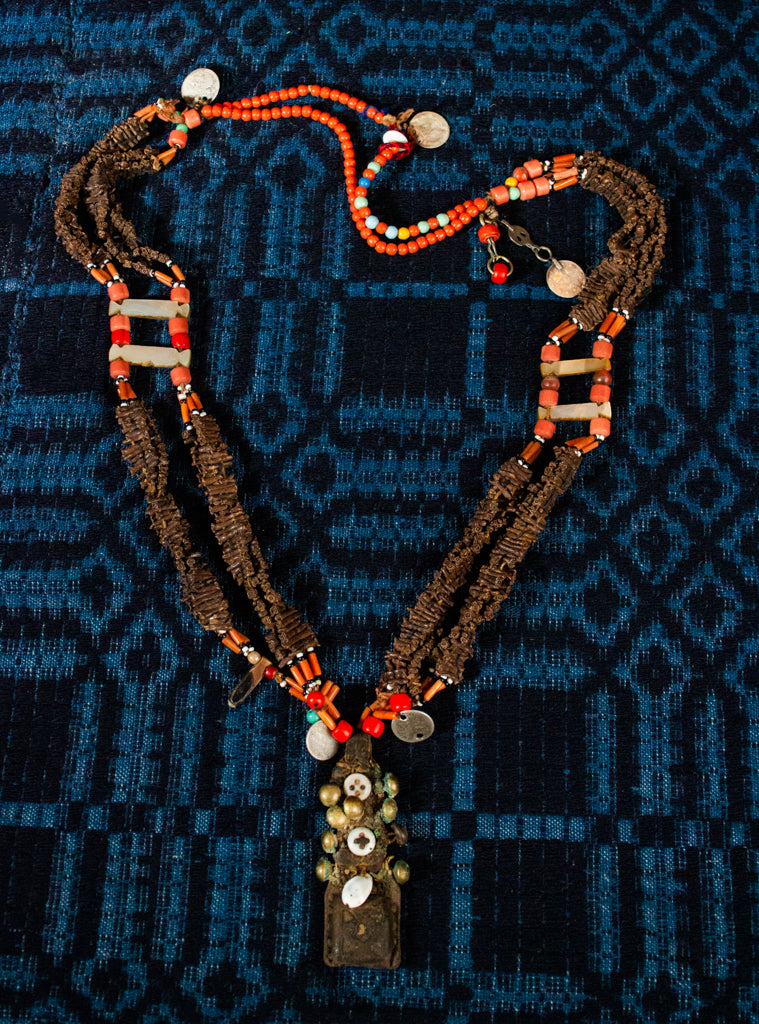 Clove and Coral Beaded Necklace from Morocco or Algeria