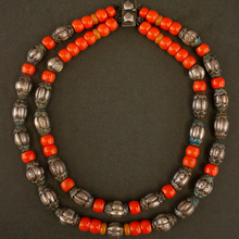 Load image into Gallery viewer, Mongolian Silver Enameled Bead Double Strand Necklace
