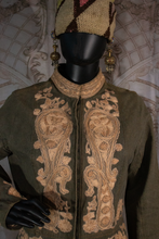Load image into Gallery viewer, Embroidered Khaki Nehru  Denim Coat or Coat Dress

