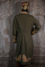 Load image into Gallery viewer, Embroidered Khaki Nehru  Denim Coat or Coat Dress
