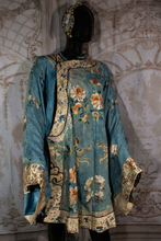 Load image into Gallery viewer, Chinese  Mandarin Powder Blue Silk Antique  Robe with Forbidden Knot Design

