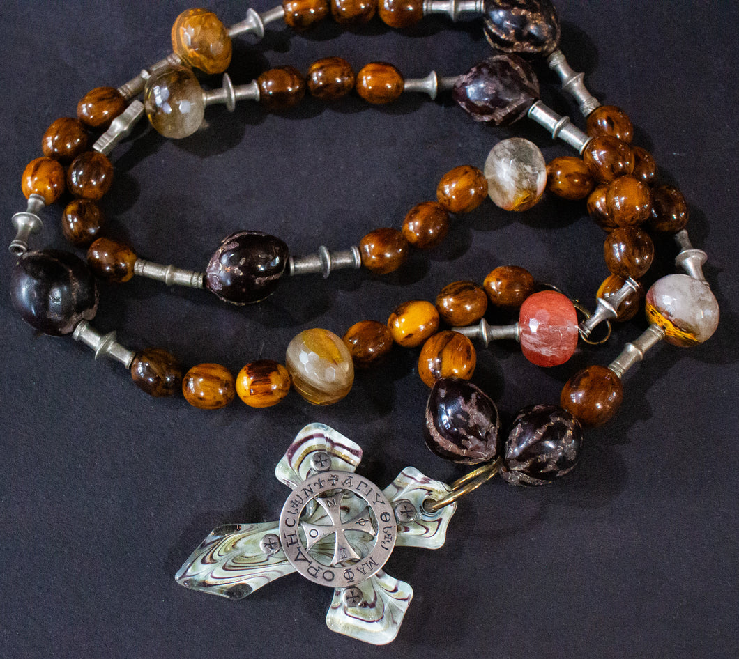 Rosary of the Woodhull Hedges in Amber and Carnelian