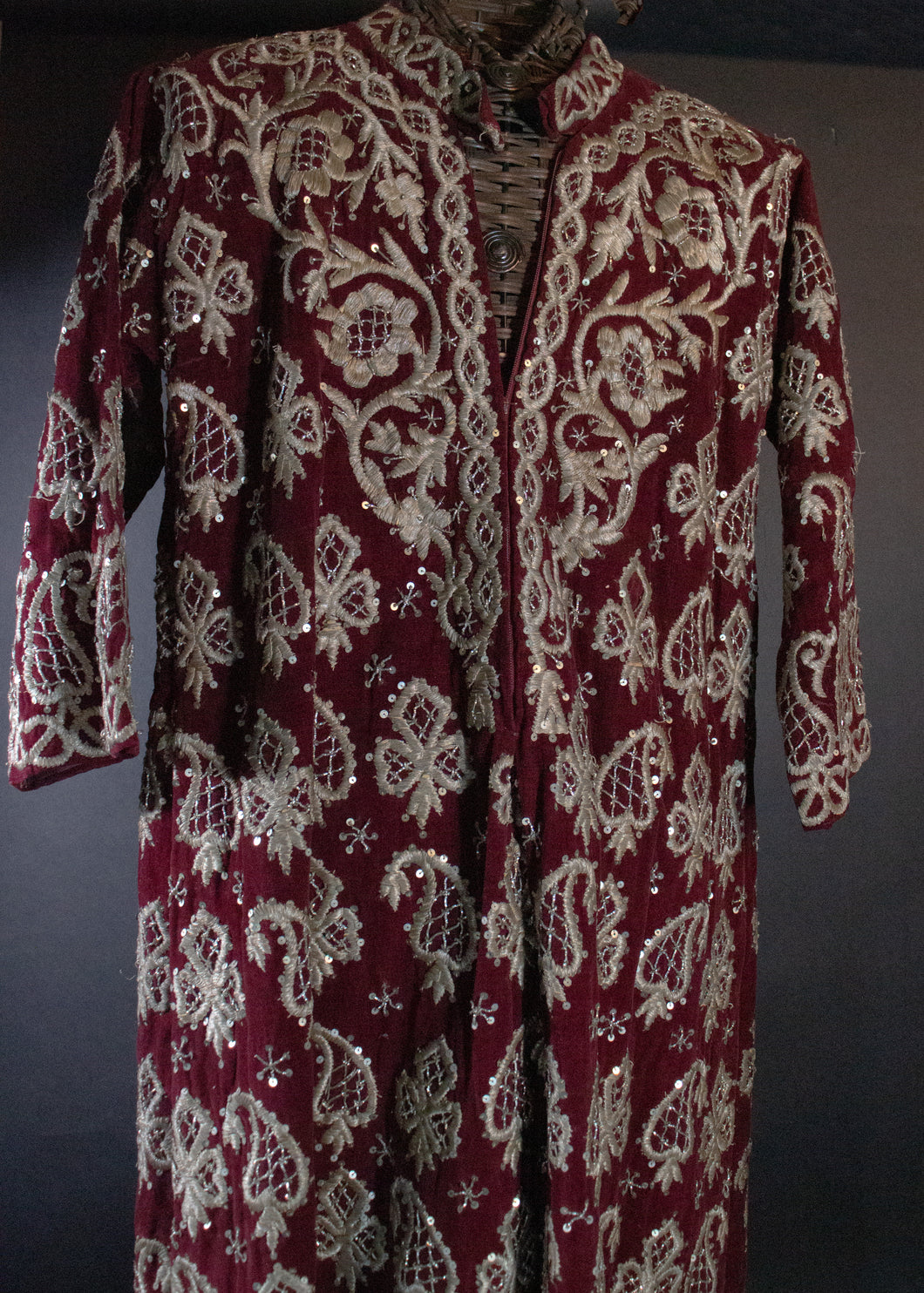 Burgundy Velvet and Gold Embroidered Ottoman Dress