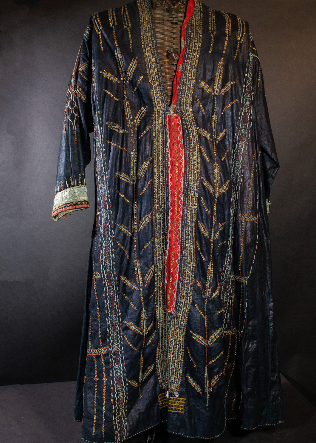 Yemen  Indigo Dress  with Embroidery and Brass Sequins