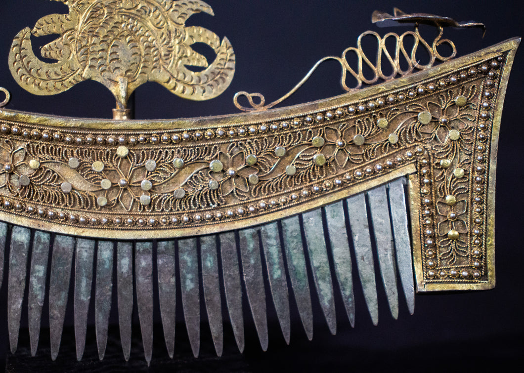 Gilded Filigree and Granulated Silver Comb from Sumatra