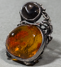 Load image into Gallery viewer, Silver and Amber Brutalist Style Ring
