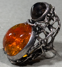 Load image into Gallery viewer, Silver and Amber Brutalist Style Ring
