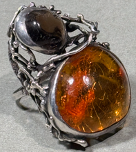 Load image into Gallery viewer, Silver and Amber Brutalist Style Ring
