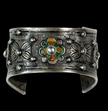 Load image into Gallery viewer, Silver and Enamel and Niello Work Moroccan Cuff
