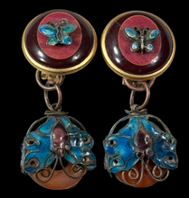 Load image into Gallery viewer, Designer Earrings Antique Mongolian Enamel On Silver
