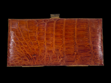 Load image into Gallery viewer, Vintage Reptile Leather Clutch with Enamel on Brass Frame
