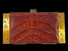 Load image into Gallery viewer, Vintage Reptile Leather Clutch with Enamel on Brass Frame

