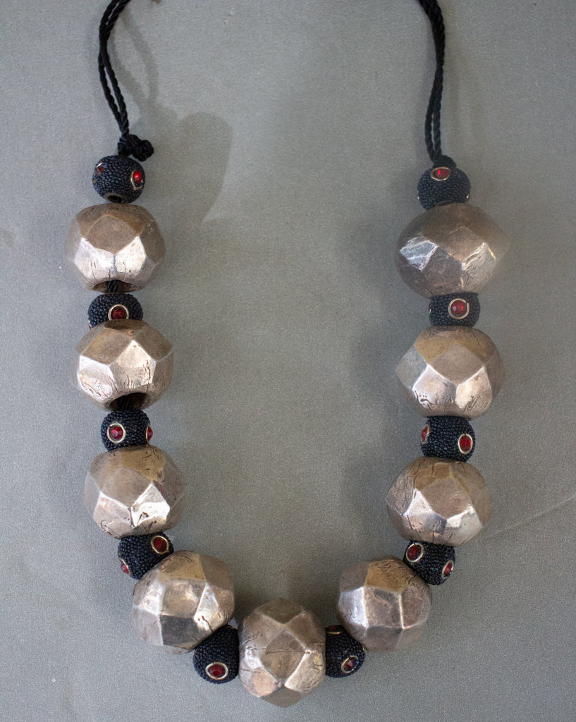 Silver Hexagonal bead Indian Necklace