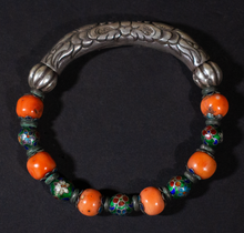 Load image into Gallery viewer, Mongolian Coral and Silver Bangle
