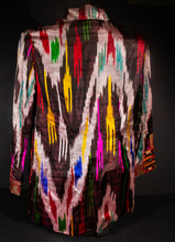 Load image into Gallery viewer, Suzi Click Ikat Silk Jacket with Indian Embroidery Details
