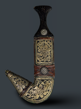 Load image into Gallery viewer, Antique Khanjar  Leather Sheath with Inlaid Gilt Silver Filigree  From Oman
