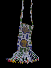 Load image into Gallery viewer, Beaded Antique African  Neck Ornament on Leather with Brass Ornaments.
