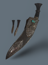 Load image into Gallery viewer, Antique Gurkha Kothimora Khukuri (Kukri)  with Silver and Turquoise
