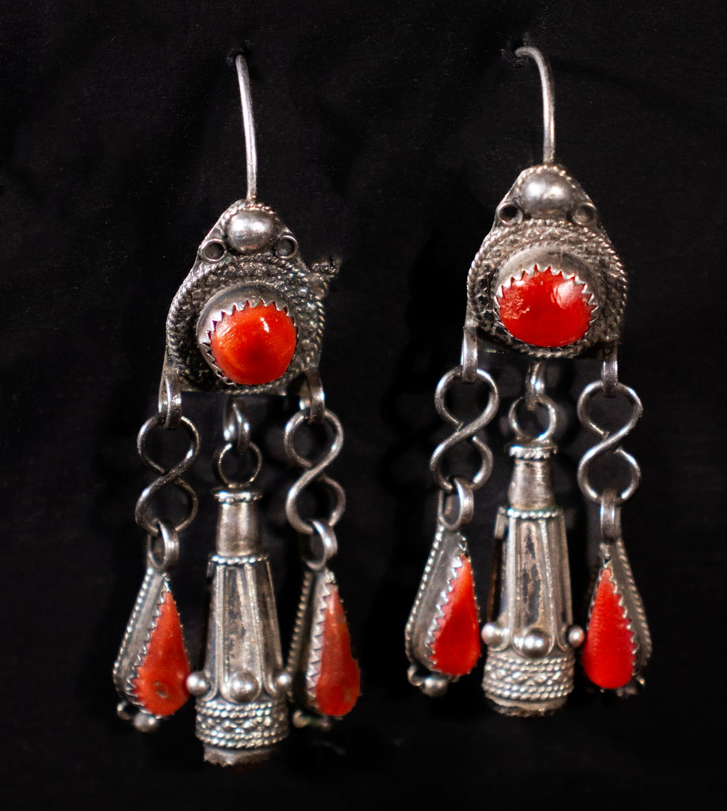 Algerian Silver and Coral Earrings