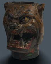 Load image into Gallery viewer, Antique Carved Wood and Lacquer Kero Jaguar Head

