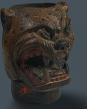 Load image into Gallery viewer, Antique Carved Wood and Lacquer Kero Jaguar Head
