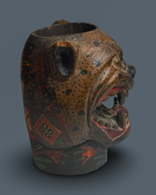 Load image into Gallery viewer, Antique Carved Wood and Lacquer Kero Jaguar Head
