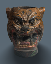 Load image into Gallery viewer, Antique Carved Wood and Lacquer Kero Jaguar Head
