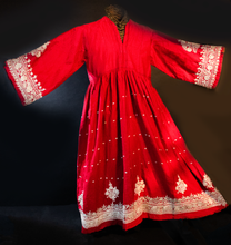 Load image into Gallery viewer, Afghanistan White on Cherry  Embroidered  Vintage Dress
