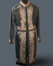 Load image into Gallery viewer, Khaki Green  Denim  Edwardian Style Embroidered Coat
