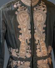 Load image into Gallery viewer, Khaki Green  Denim  Edwardian Style Embroidered Coat
