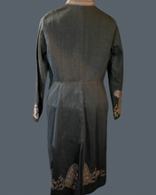 Load image into Gallery viewer, Khaki Green  Denim  Edwardian Style Embroidered Coat
