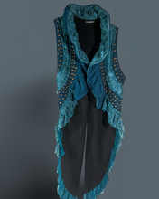 Load image into Gallery viewer, Teal Velvet  and Lace Vest with Brass Studs
